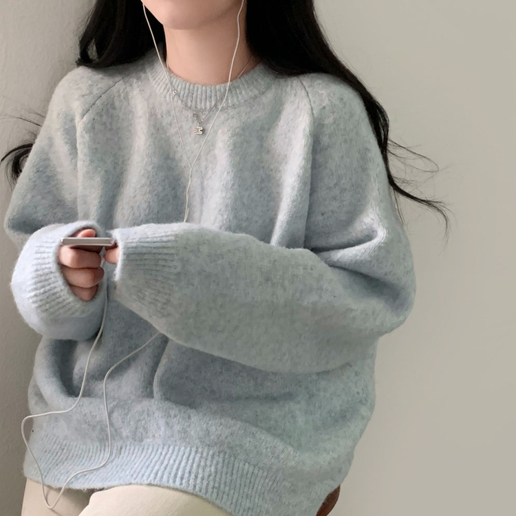 말랑콩떡 모찌 오버핏 라운드 파스텔 데일리 니트 스카이