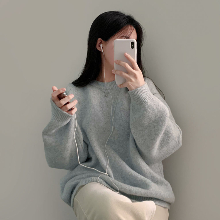 말랑콩떡 모찌 오버핏 라운드 파스텔 데일리 니트 스카이