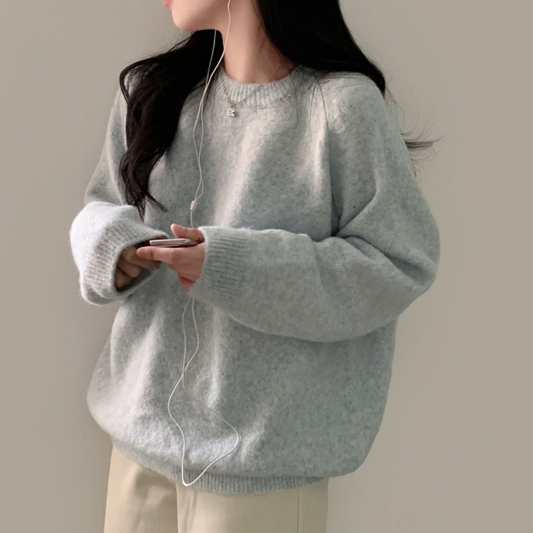 말랑콩떡 모찌 오버핏 라운드 파스텔 데일리 니트 스카이