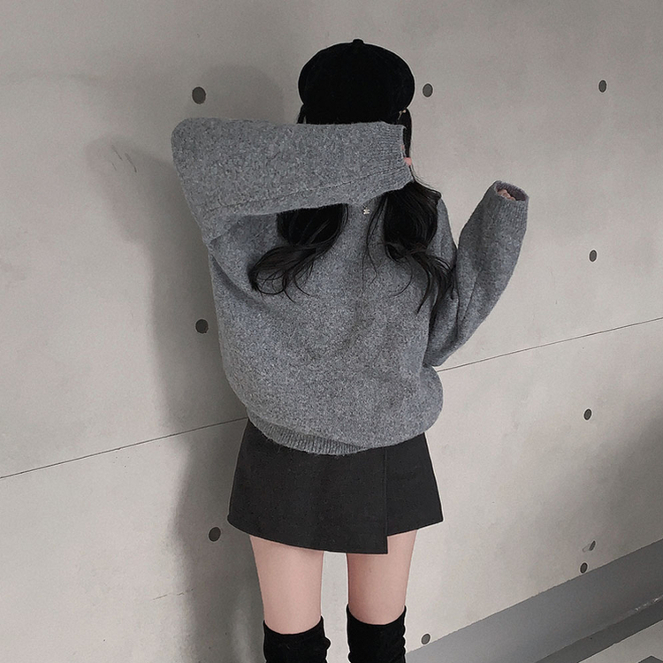 말랑콩떡 모찌 오버핏 라운드 파스텔 데일리 니트 그레이