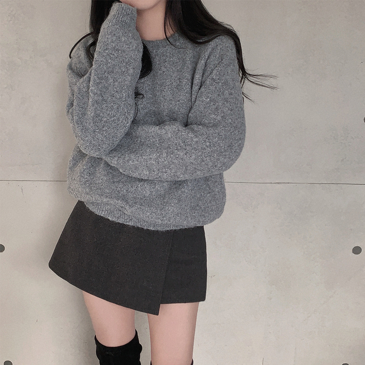 말랑콩떡 모찌 오버핏 라운드 파스텔 데일리 니트 그레이