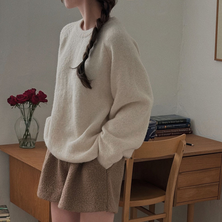 말랑콩떡 모찌 오버핏 라운드 파스텔 데일리 니트 연베이지