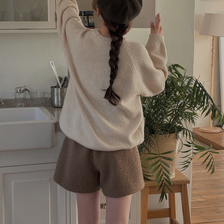 말랑콩떡 모찌 오버핏 라운드 파스텔 데일리 니트 연베이지