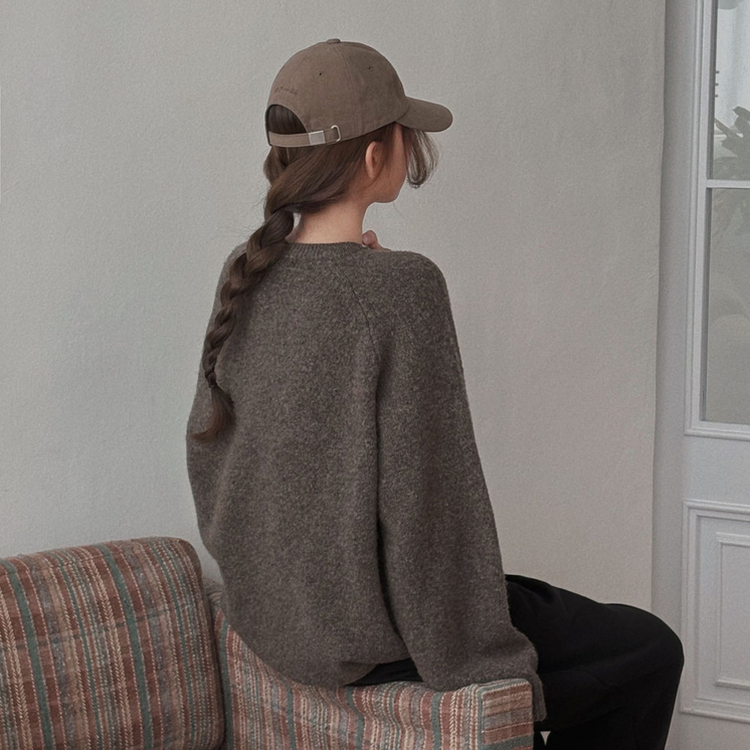 말랑콩떡 모찌 오버핏 라운드 파스텔 데일리 니트 다크브라운