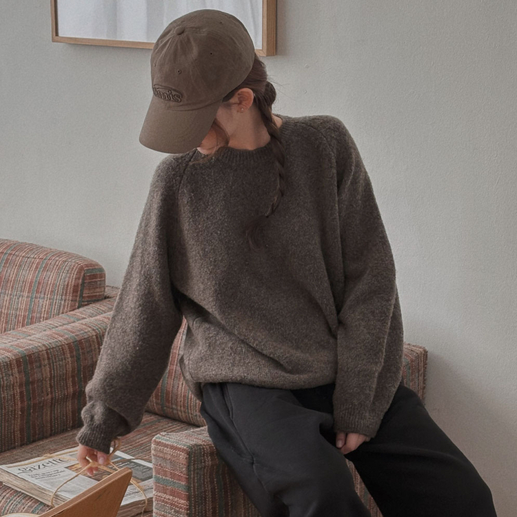 말랑콩떡 모찌 오버핏 라운드 파스텔 데일리 니트 다크브라운