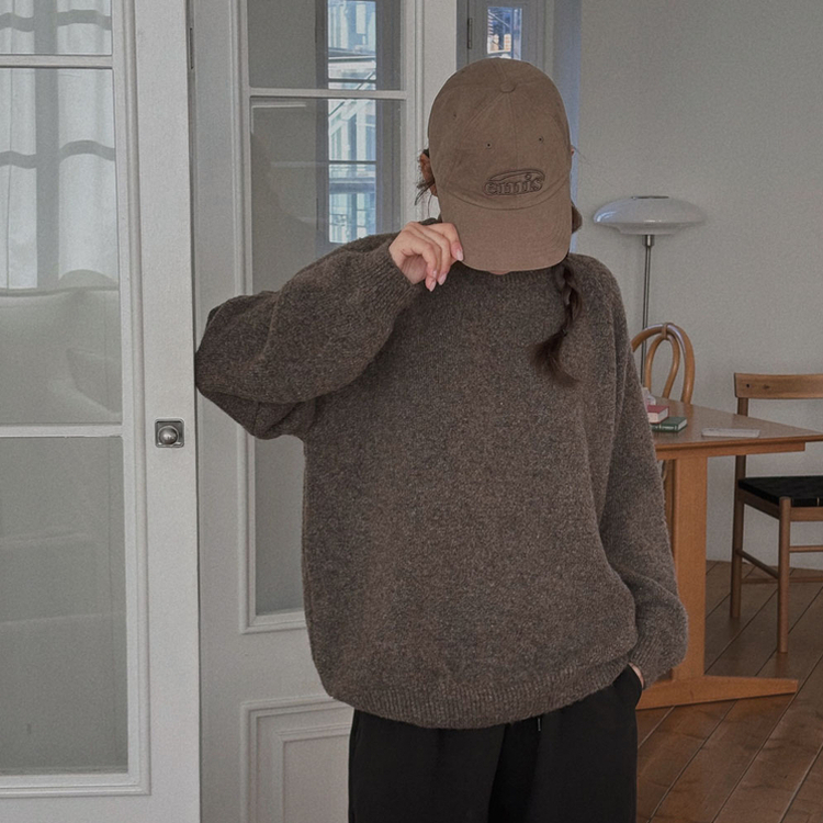 말랑콩떡 모찌 오버핏 라운드 파스텔 데일리 니트 다크브라운