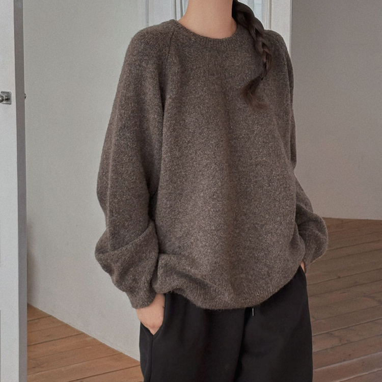 말랑콩떡 모찌 오버핏 라운드 파스텔 데일리 니트 다크브라운