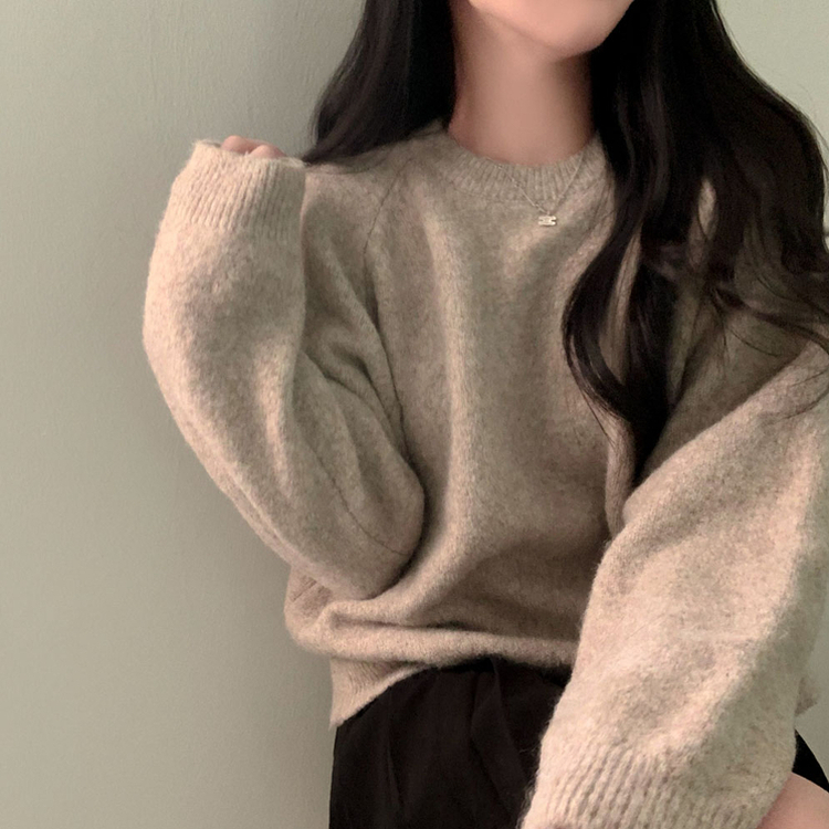 말랑콩떡 모찌 오버핏 라운드 파스텔 데일리 니트 베이지