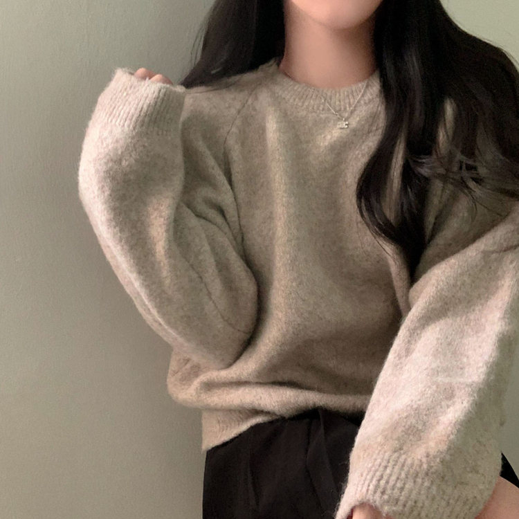 말랑콩떡 모찌 오버핏 라운드 파스텔 데일리 니트 베이지