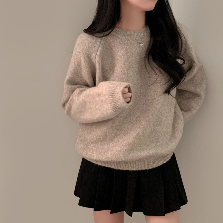 말랑콩떡 모찌 오버핏 라운드 파스텔 데일리 니트 베이지