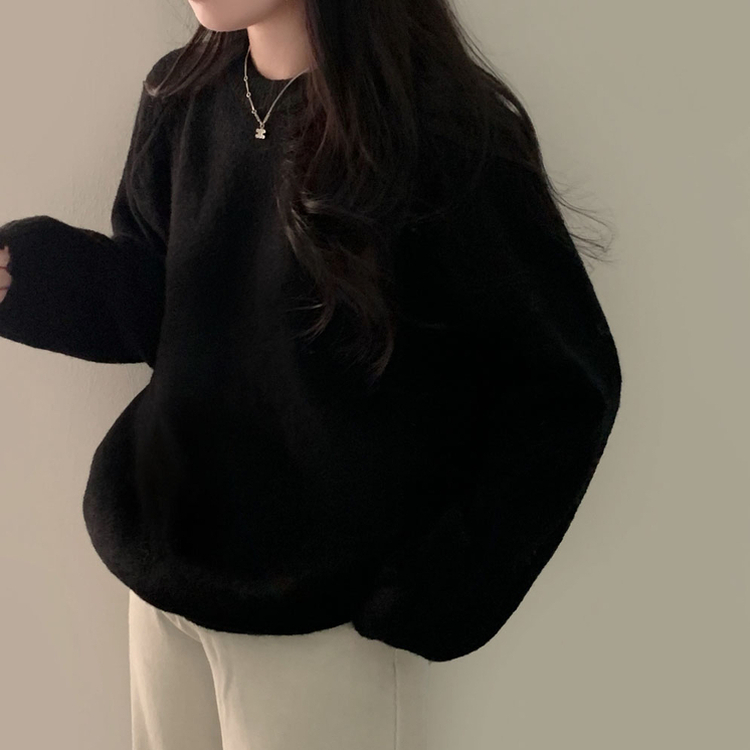 말랑콩떡 모찌 오버핏 라운드 파스텔 데일리 니트 블랙