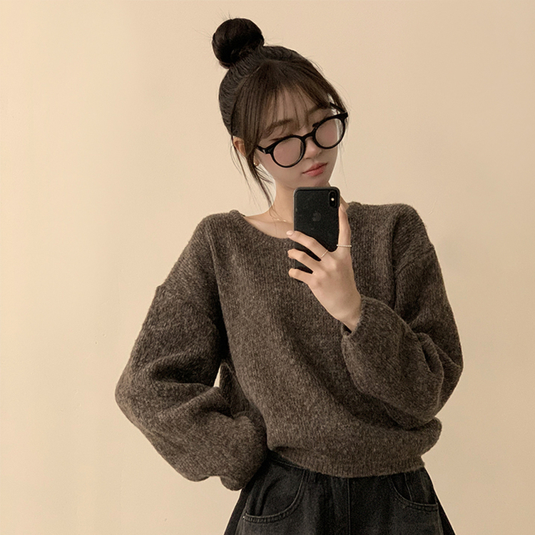 자신있는 추천 칙촉 겨울 라운드 아방핏 도톰 세미 크롭 긴팔 오버핏 데일리 니트 9color 브라운