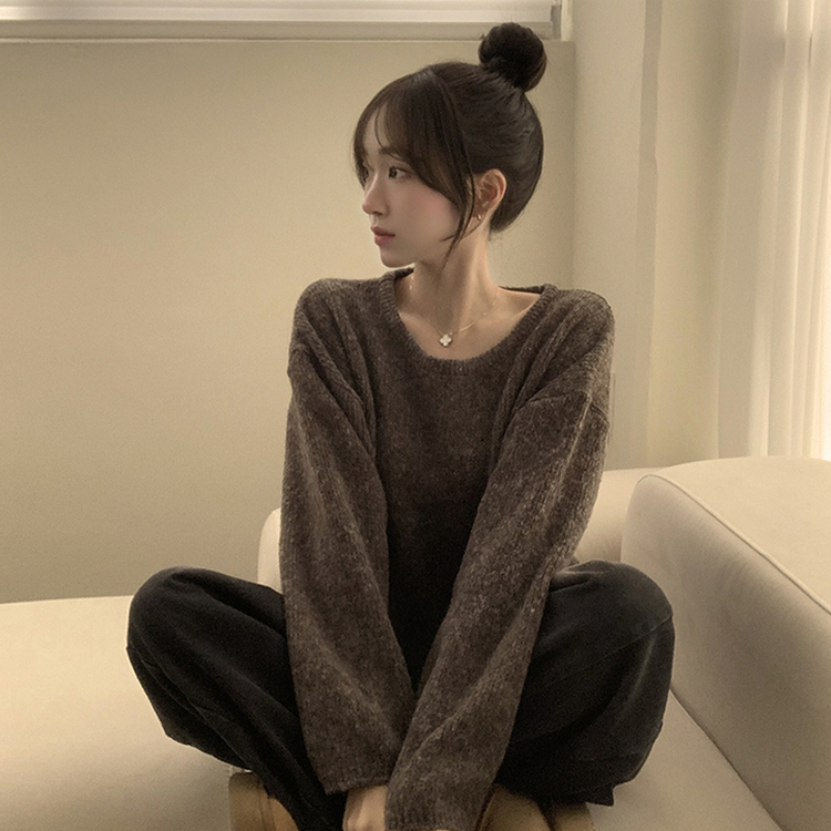 자신있는 추천 칙촉 겨울 라운드 아방핏 도톰 세미 크롭 긴팔 오버핏 데일리 니트 9color 브라운