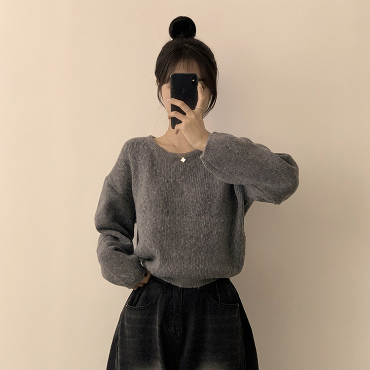 자신있는 추천 칙촉 겨울 라운드 아방핏 도톰 세미 크롭 긴팔 오버핏 데일리 니트 9color 그레이