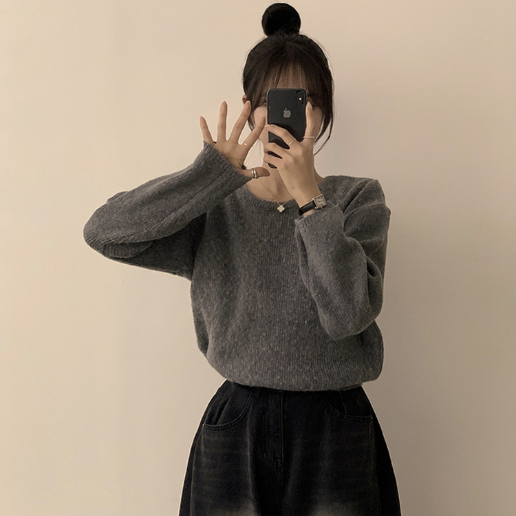 자신있는 추천 칙촉 겨울 라운드 아방핏 도톰 세미 크롭 긴팔 오버핏 데일리 니트 9color 그레이