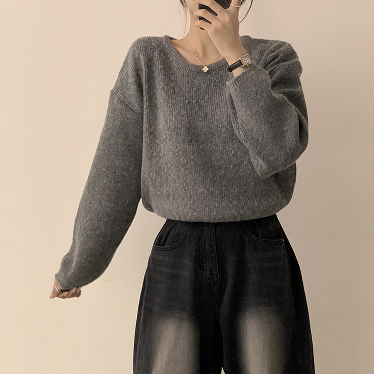 자신있는 추천 칙촉 겨울 라운드 아방핏 도톰 세미 크롭 긴팔 오버핏 데일리 니트 9color 그레이