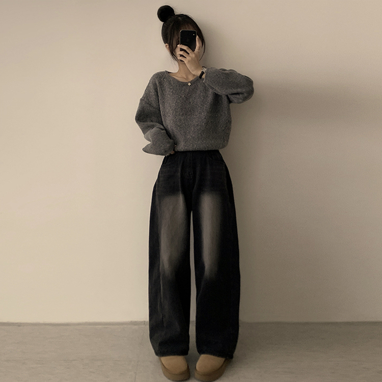 자신있는 추천 칙촉 겨울 라운드 아방핏 도톰 세미 크롭 긴팔 오버핏 데일리 니트 9color 그레이