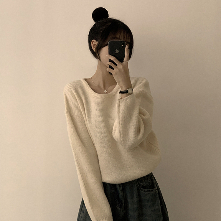 자신있는 추천 칙촉 겨울 라운드 아방핏 도톰 세미 크롭 긴팔 오버핏 데일리 니트 9color 베이지