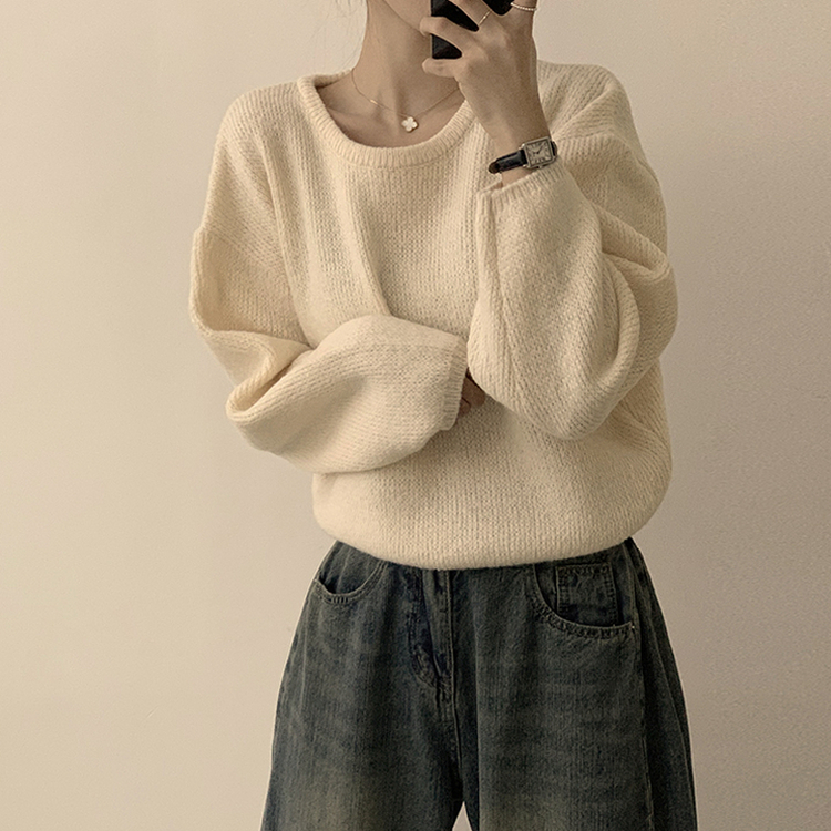 자신있는 추천 칙촉 겨울 라운드 아방핏 도톰 세미 크롭 긴팔 오버핏 데일리 니트 9color 베이지