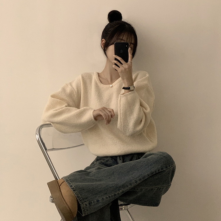 자신있는 추천 칙촉 겨울 라운드 아방핏 도톰 세미 크롭 긴팔 오버핏 데일리 니트 9color 베이지