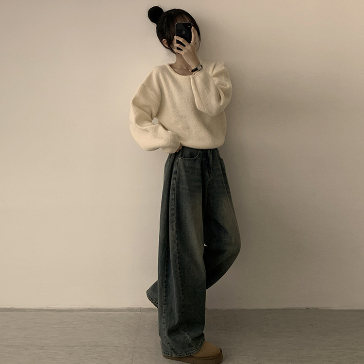 자신있는 추천 칙촉 겨울 라운드 아방핏 도톰 세미 크롭 긴팔 오버핏 데일리 니트 9color 베이지