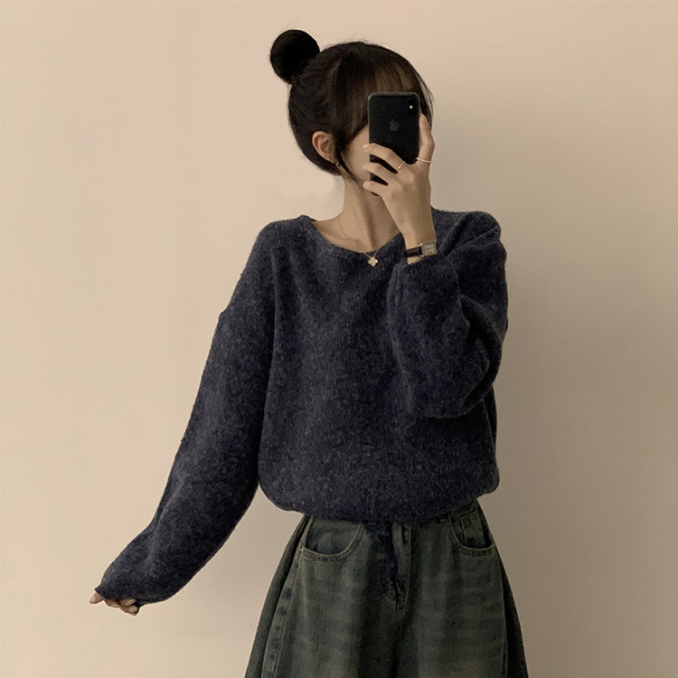 자신있는 추천 칙촉 겨울 라운드 아방핏 도톰 세미 크롭 긴팔 오버핏 데일리 니트 9color 곤색