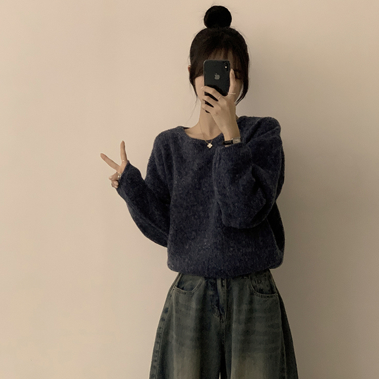 자신있는 추천 칙촉 겨울 라운드 아방핏 도톰 세미 크롭 긴팔 오버핏 데일리 니트 9color 곤색