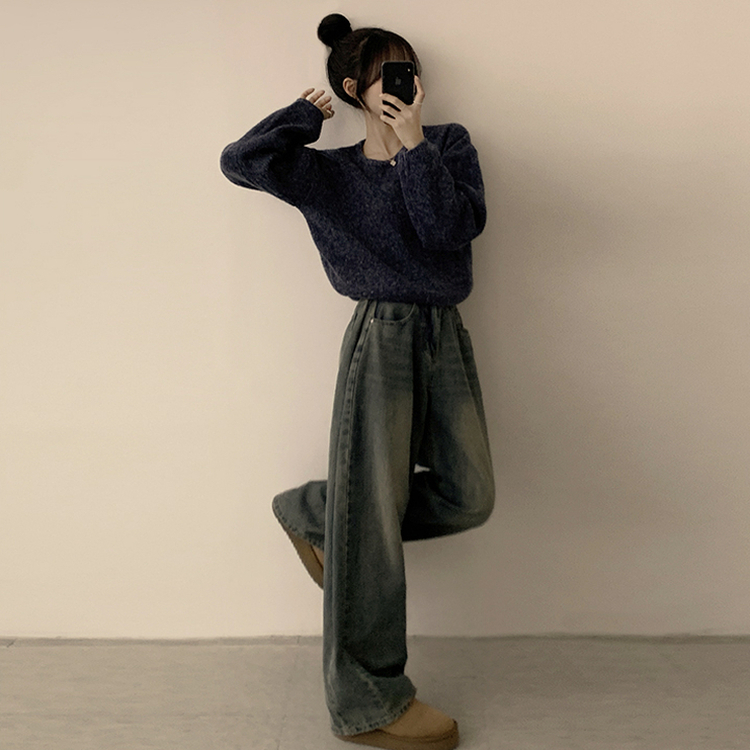 자신있는 추천 칙촉 겨울 라운드 아방핏 도톰 세미 크롭 긴팔 오버핏 데일리 니트 9color 곤색