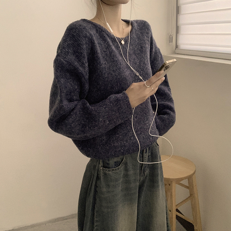 자신있는 추천 칙촉 겨울 라운드 아방핏 도톰 세미 크롭 긴팔 오버핏 데일리 니트 9color 곤색