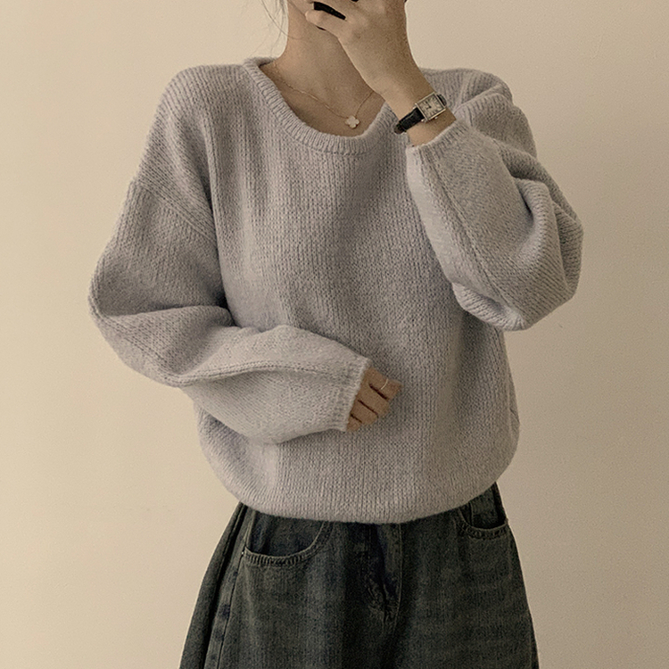 자신있는 추천 칙촉 겨울 라운드 아방핏 도톰 세미 크롭 긴팔 오버핏 데일리 니트 9color 소라