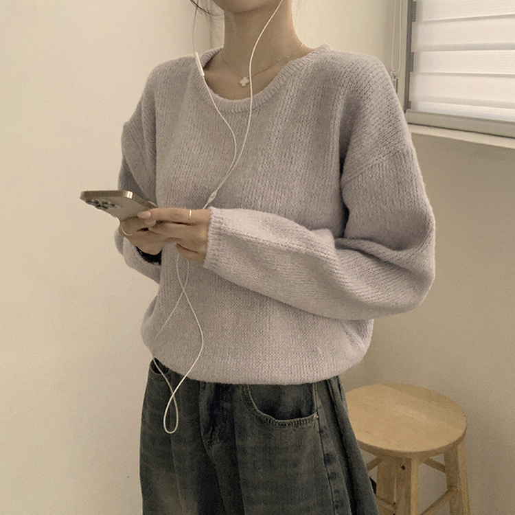 자신있는 추천 칙촉 겨울 라운드 아방핏 도톰 세미 크롭 긴팔 오버핏 데일리 니트 9color 소라