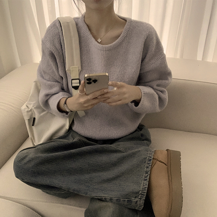 자신있는 추천 칙촉 겨울 라운드 아방핏 도톰 세미 크롭 긴팔 오버핏 데일리 니트 9color 소라