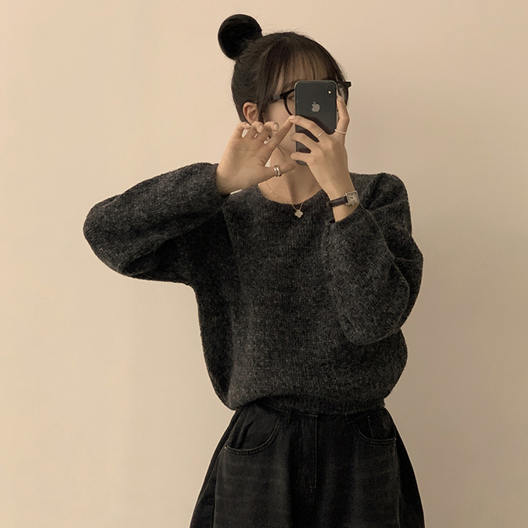 자신있는 추천 칙촉 겨울 라운드 아방핏 도톰 세미 크롭 긴팔 오버핏 데일리 니트 9color 차콜