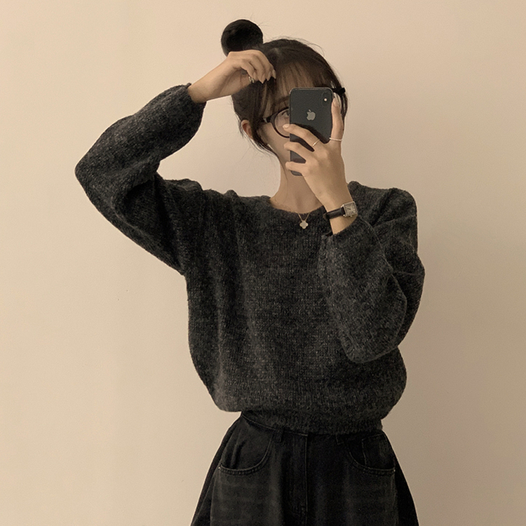 자신있는 추천 칙촉 겨울 라운드 아방핏 도톰 세미 크롭 긴팔 오버핏 데일리 니트 9color 차콜