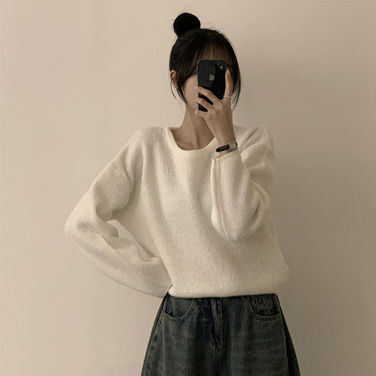 자신있는 추천 칙촉 겨울 라운드 아방핏 도톰 세미 크롭 긴팔 오버핏 데일리 니트 9color 화이트