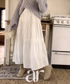 バンディングフレアロングスカート   IVORY