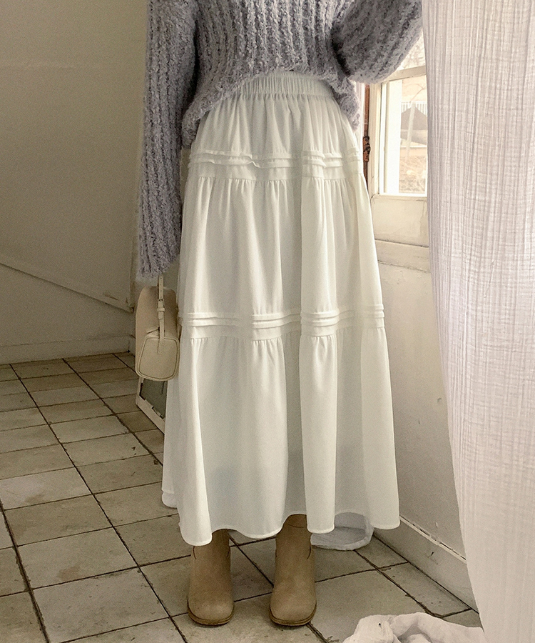 バンディングフレアロングスカート   IVORY