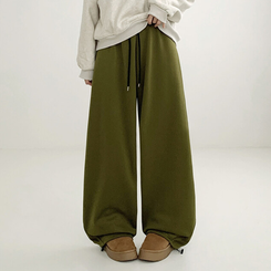 トレーニングパンツ サイドスリットピンタックストリングワイドパンツ(5color) OLIVE