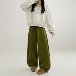 トレーニングパンツ サイドスリットピンタックストリングワイドパンツ(5color) OLIVE