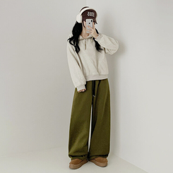 トレーニングパンツ サイドスリットピンタックストリングワイドパンツ(5color) OLIVE