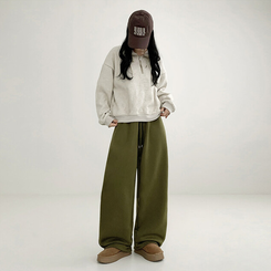 トレーニングパンツ サイドスリットピンタックストリングワイドパンツ(5color) OLIVE