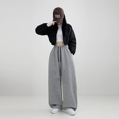 トレーニングパンツ サイドスリットピンタックストリングワイドパンツ(5color) GREY