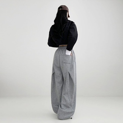 トレーニングパンツ サイドスリットピンタックストリングワイドパンツ(5color) GREY