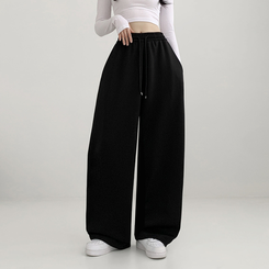 トレーニングパンツ サイドスリットピンタックストリングワイドパンツ(5color) BLACK