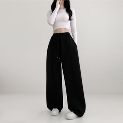 トレーニングパンツ サイドスリットピンタックストリングワイドパンツ(5color) BLACK