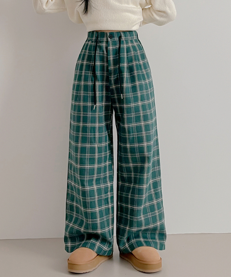 ピンタックチェックワイドパンツ
