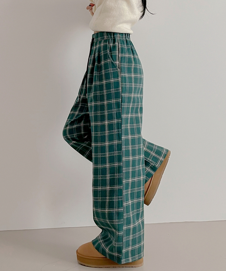 ピンタックチェックワイドパンツ