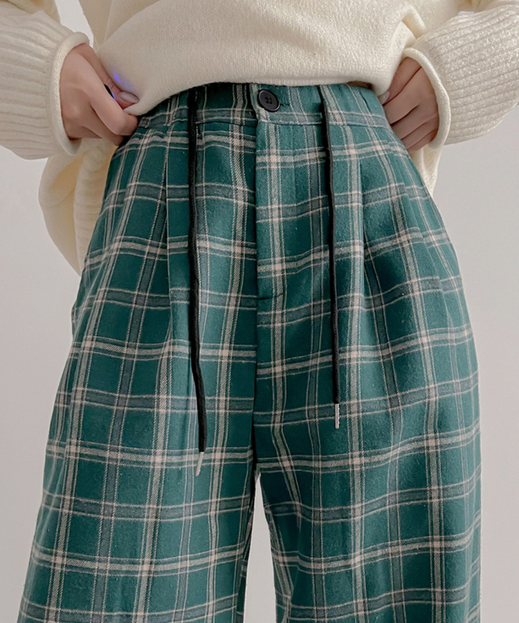ピンタックチェックワイドパンツ