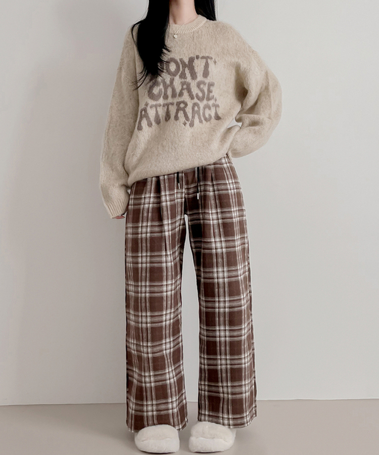 ピンタックチェックワイドパンツ