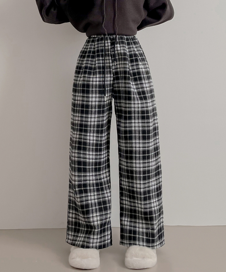 ピンタックチェックワイドパンツ